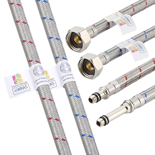 Home Range 2 Paar Rohre M8 x 1,27 cm – flexibler Rohrhahnverbinder aus Edelstahl (500 mm) | Schlauch-Küchen-/Waschbecken-Isolatorventil WRAS-zugelassen | geflochtenes Rohr für Badezimmer | rostfrei,