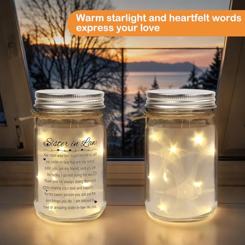 Image of Sister-in-Law Mason Jar Night Light,Sister-in-Law Gifts for Women Best Sister-in-Law Birthday Gifts for New Sister-in-Law Thanksgiving Christmas