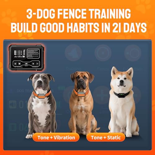 Image of 2 in 1 Wireless Dog Fence for 3 Dogs with Remote Training Collar,Adjustable 10-120ft Boundary Range,Beep Vibration & Static Shock Modes,IPX7 Waterproof for Yard & Home,2 Collar for Medium & Large Dogs