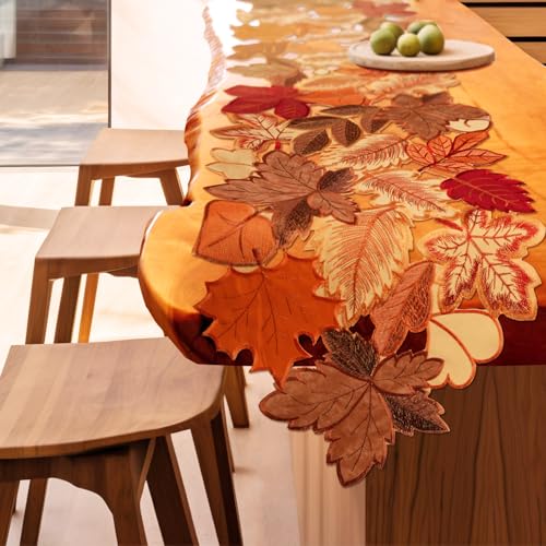 Fall Table Runner 120 Inches Long Autumn Maple Leaf Embroidered Runner - image 6