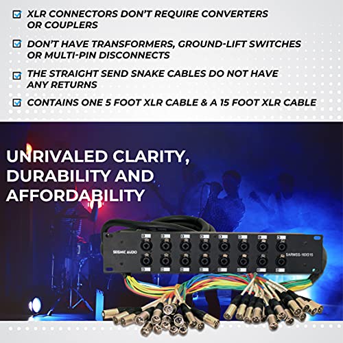 Seismic Audio Rack Mount 16 Channel Trs Combo Splitter Snake Cable-5' And 15' Xlr Trunks (Sarmss-16X515) #TOP6