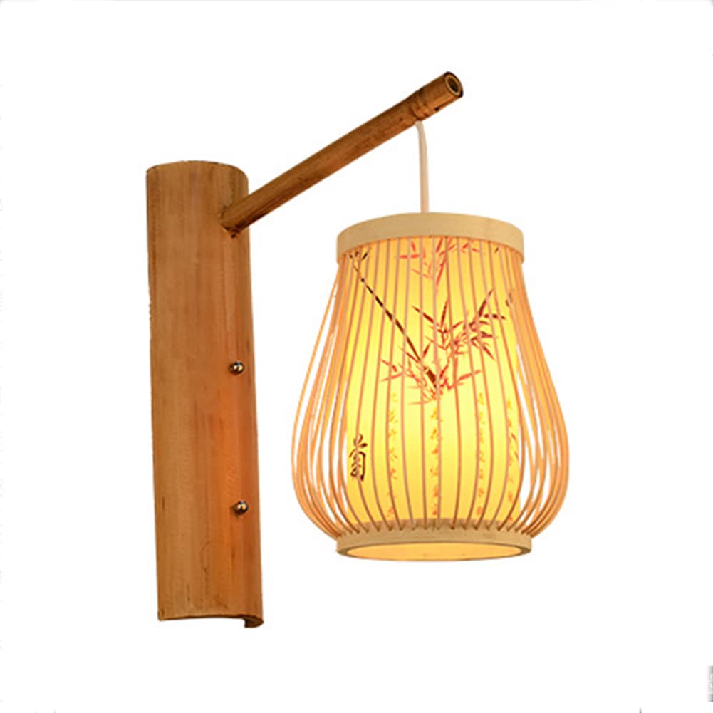 Lámpara de Pared de bambú, Aplique de Mimbre rústico Creativo, iluminación Interior, lámpara de ratán Artesanal para Sala de Estar, Pasillo, Dormitorio, Cocina, Bar, Restaurante, Estudio.