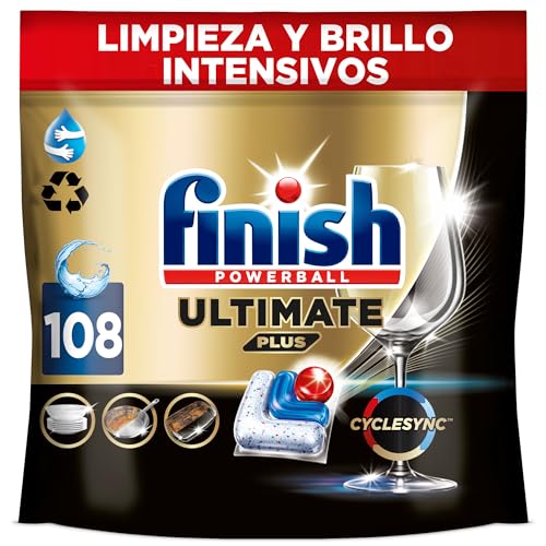 Finish Ultimate Plus Limpieza y Brillo Intensivos, Pastillas para el Lavavajillas, Limpieza intensiva, brillo diamante + protección vajilla, 108 Pastillas