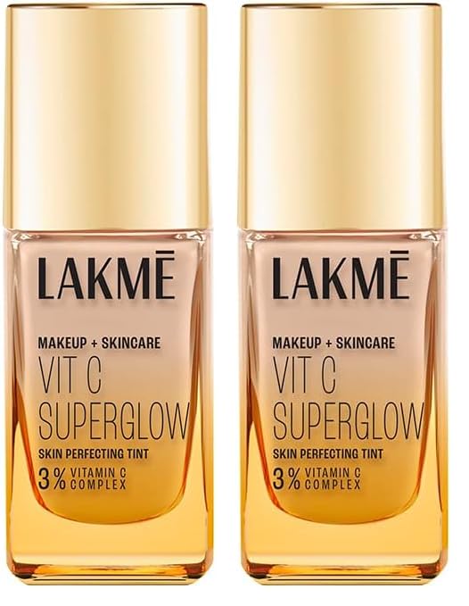 Image of Lakme Makeup+Skincare VitC Superglow Skin Perfecting Tint Warm Sand W160 25ml (Pack of 2)