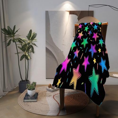 Manta Polar 220 x 240 Estrellas Coloridas, Mantas para Cama 105 de Franela Cálida y Cómoda para Niños y Adultos, Mantitas para Sofá Reversible para Cubre Sofa Colchas, Fácil de cuidar