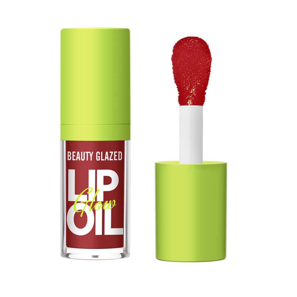 Beauty Glazed Big Brush Head Lip Oil, Ultra-Hydrating & Nourishing, Smooth Glossy Finish Glow Shiny and Vegan Tinted Gloss, Non-Sticky Formula (105 PASSION, 1) 0.14 Fl Oz