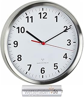 TFA Dostmann 60.3529.02 Funkwanduhr mit geräuscharmen Sweep Uhrwerk (Edelstahl/Weiss mit Batterie)