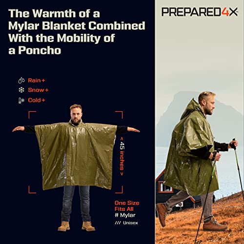 PREPARED4X-Emergency-Rain-Poncho-with-Mylar-Blanket-Liner-Survival-Blankets-for-Car-Heavy-Duty-Waterproof-Camping-Gear