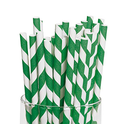 Green Paper Striped Straws