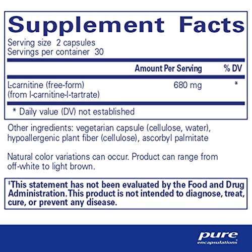 Pure Encapsulations L-Carnitine | Hypoallergenic Supplement For Cardiovascular And Endurance Support | 60 Capsules #TOP1
