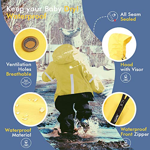HAPIU Kids Toddler Rain Suit Muddy Buddy Waterproof Coverall,Yellow,2T,Upgraded - Thumbnail 2