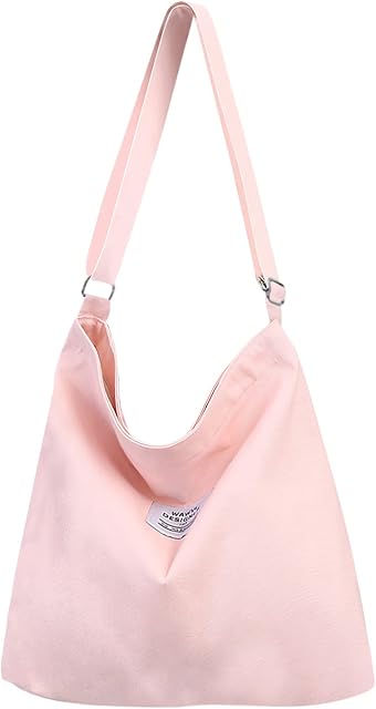 NCOALE Hobo Bag, Tote Bag with zip Crossbody Bag Shoulder Bag, Women's Canvas Handbag Large Cotton Beach Bag Girls Shopping Bag for Work School Travel Daily Use (Pink)