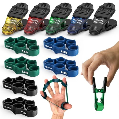 FitBeast Finger Exerciser Set Pinch Clips & Finger Extension Bands for Hand Therapy Grip Strength Dexterity & Hand Rehab