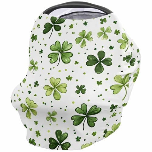Nursing Cover for Breastfeeding Scarf, St. Patrick's Day Cartoon Green Shamrock Baby Car Covers Super Soft Multi Use for Canopy Shopping Cart Cover Blanket Stroller Cover