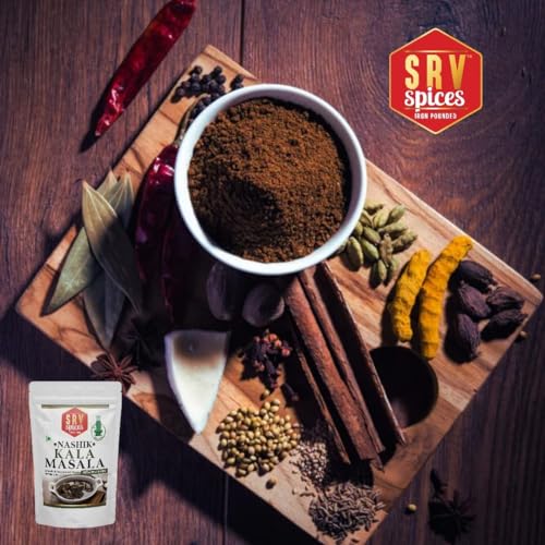 Image of SRV Spices (Iron Pounded) Nashik Kala Masala 250gm | Smokey & Spicy Flavour, 20 Hand Picked Ingredients | organic & Natural | Ideal for Black Gravy, Curries, Chicken,Mutton