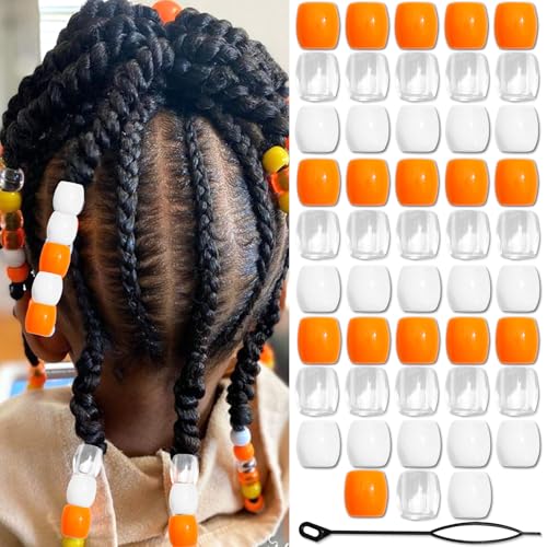 Image of VENOFEN 48PCS Orange Hair Beads Loc Dreadlock Jewelry White Clear Pony Beads Mixed Color Hair Decoration for Girls Cute Tube Bead Braids Accessories