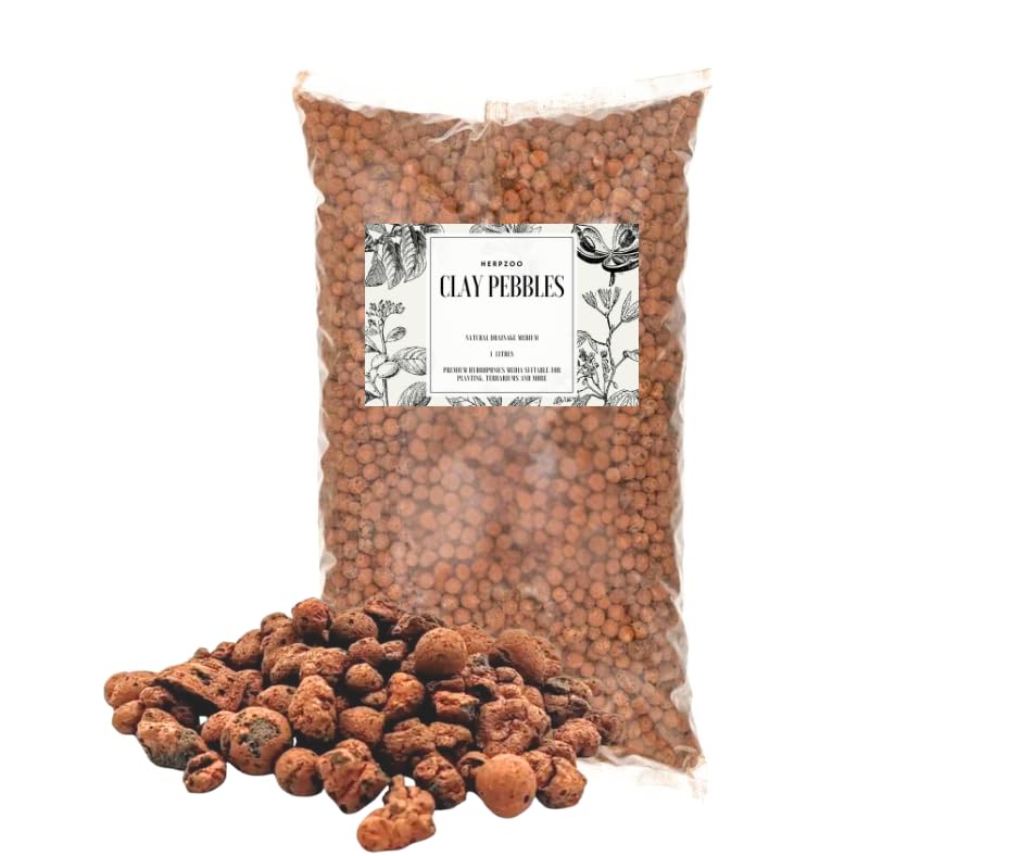 HERPZOO Clay Pebbles for Plants Indoor Gardening Clay Pebbles for Hydroponics Plant Pots & Orchids LECA Balls for Drainage Terrariums & Indoor Plants | Lightweight Expanded Clay Growing Media 1L