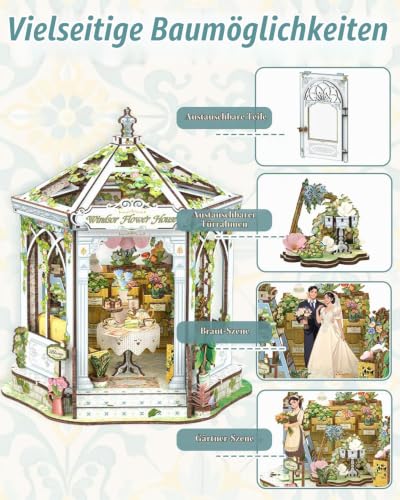CUTEBEE Europäisch-Retro 3D-Puzzle Book Nook Puppenhaus-Set, eleganter Wintergarten mit Afternoon-Tea-Details, zum Selberbauen… – Ansicht 3