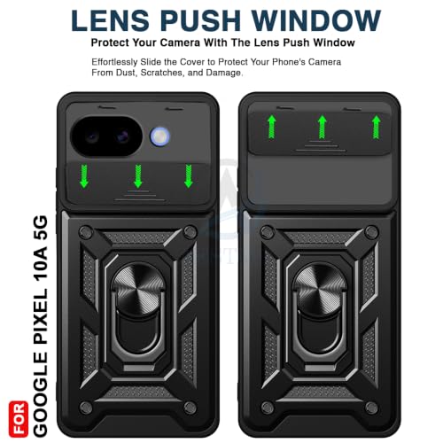 Image of AESTMO Tough Armor Google Pixel 10A 5G Bumper Back Case Cover | Ring Holder & Sliding Camera Shield Cover | 360 Degree Protection Back Case Cover for Google Pixel 10A 5G (Black)