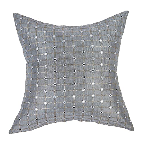 Image of Silver Decorative Cushion Covers 20x20 inches Set of 2, Embroidered Pillow Covers, Luxury Throws for Sofa and Couch, Festive Cushion Cover