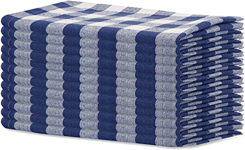 Sweet Needle Premium Cloth Napkins 20x20, Navy/White - Gingham Check Cotton Napkin Set of 12, Oversized Dinner Napkins