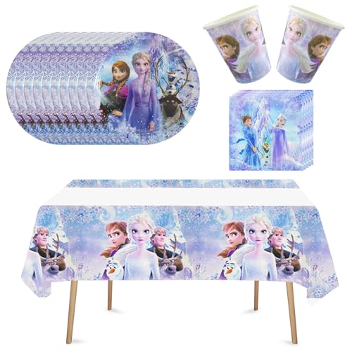 KASULO 45 peças Frozen talheres e pratos conjunto de louça para festa de aniversário, louça descartável, conjunto de louça para festa, 12 convidados, festa de casamento de aniversário