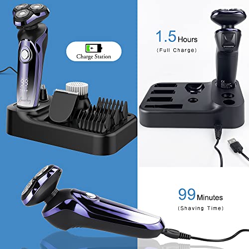 Rasierer Herren Elektrisch, 4-In-1 Elektrischer Rasierapparat Nass- und Trockenrasierer IPX7, Elektrorasierer mit Präzisionstrimmer Bartschneider, USB Charge Station, 99-120Min Laufzeit, LCD-Display - Image 7