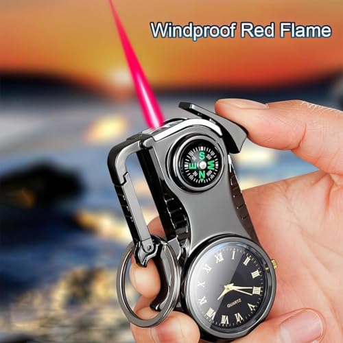 Encendedor llavero con dial reloj, llama roja y brújula miniatura 2