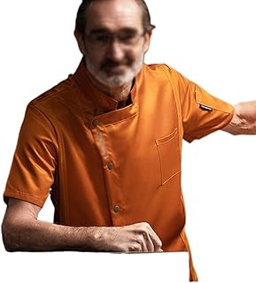 Men' Summer Short Restaurant Kitchen Cooking Personalized Chef Coat Hotel Kitchen Apparel Chef Jacket (Color : Orange, Size : XX-Large)