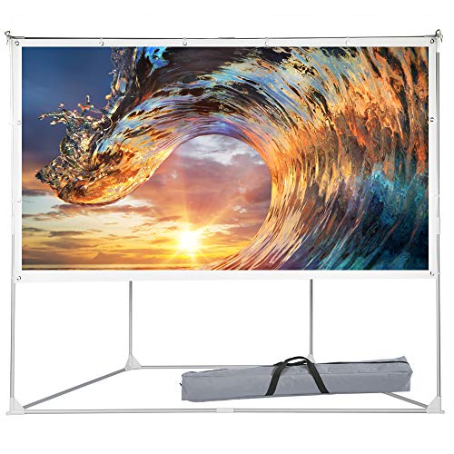 2-in-1 Portable Projector Screen, 100 inch Outdoor Indoor Projection Screen for Movies Diagonal 16:9 HD Foldable PVC White with Stands and Hanging Hole Grommets for Home Theater Party Camping