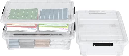 Miniatura 3 de Caja transparente apilable para debajo de la cama, 40 cuartos de galón, contenedores poco profundos para debajo de la cama con ruedas, juego de 3