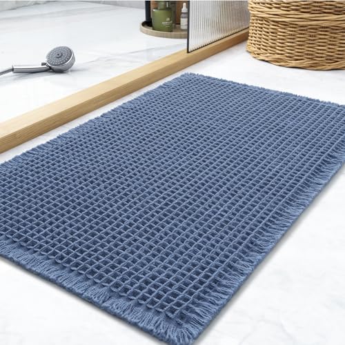 tchdio Waffle Bath Mat, Super Absorbent Non Slip Bath Mats for Bathroom, Ultra Soft Bathmat, Machine Washable, Blue, 17" x 24" by tchdio - Used condition - US$16.19