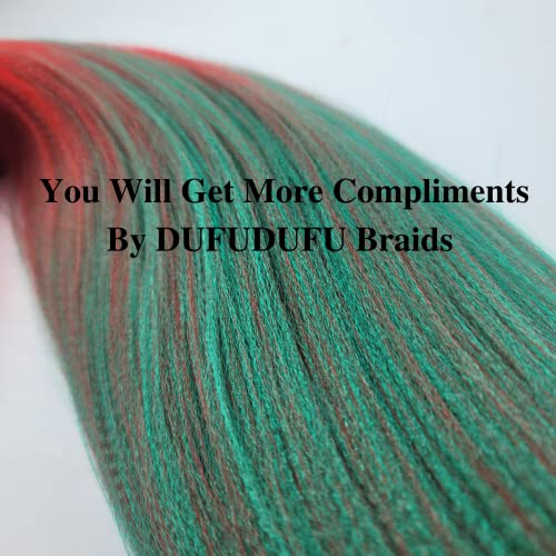 Ombre Dark Green Red Braiding Hair Pre Stretched Kanekalon Knotless Braiding Hair For Braids（Packs Of 3,26",10 Oz） #TOP3