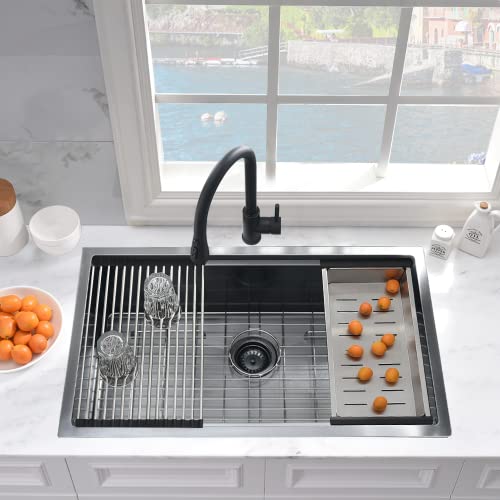 25 Inch Black Undermount Workstation Sink-Wesliv 25X19 Matte Black Stainless Steel Undermount Workstation Sink 16 Gauge R10 Corner Single Bowl Undermount Kitchen Sink With Cutting Board #TOP2