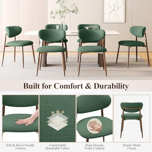 Image of MALOL Upholstered Dining Room Chairs Set of 2, Kitchen Chairs with Metal Legs and Anti Slip Pads, Curved Back Dining Chair for Home and Restaurant Use, Green