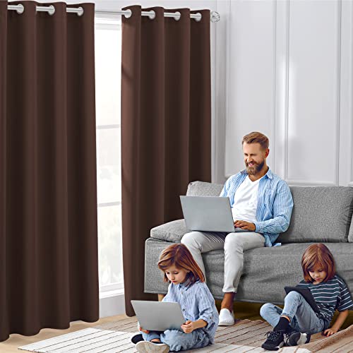 Homeideas Chocolate Brown Blackout Curtains For Bedroom 52 X 84 Inch Length 2 Panels Set Room Darkening Curtains/Drapes, Soundproof Thermal Grommet Window Curtains For Living Room #TOP1