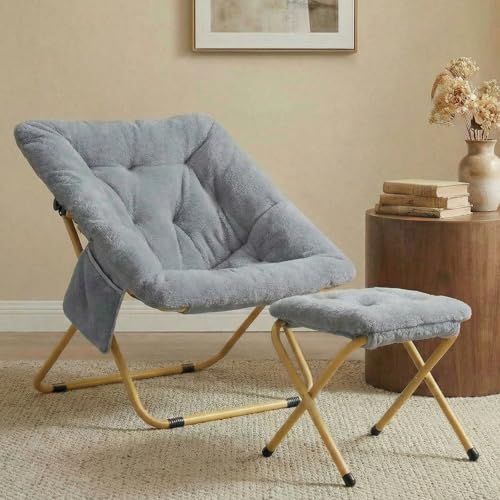 Sillón Plegable de Tela Peluche Gris miniatura 1