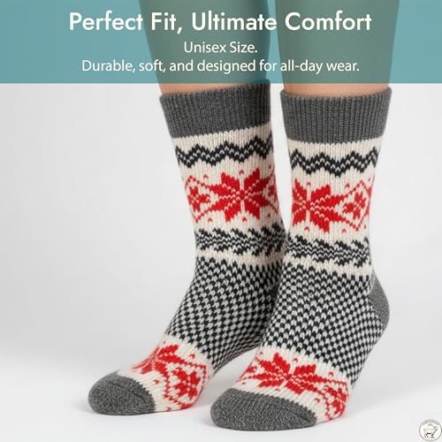 Image of Angora Wool Socks - Machine Washable Dry-Foot Fuzzy Warm Breathable Soft Unisex Indoor /Outdoor Socks for Women and Men