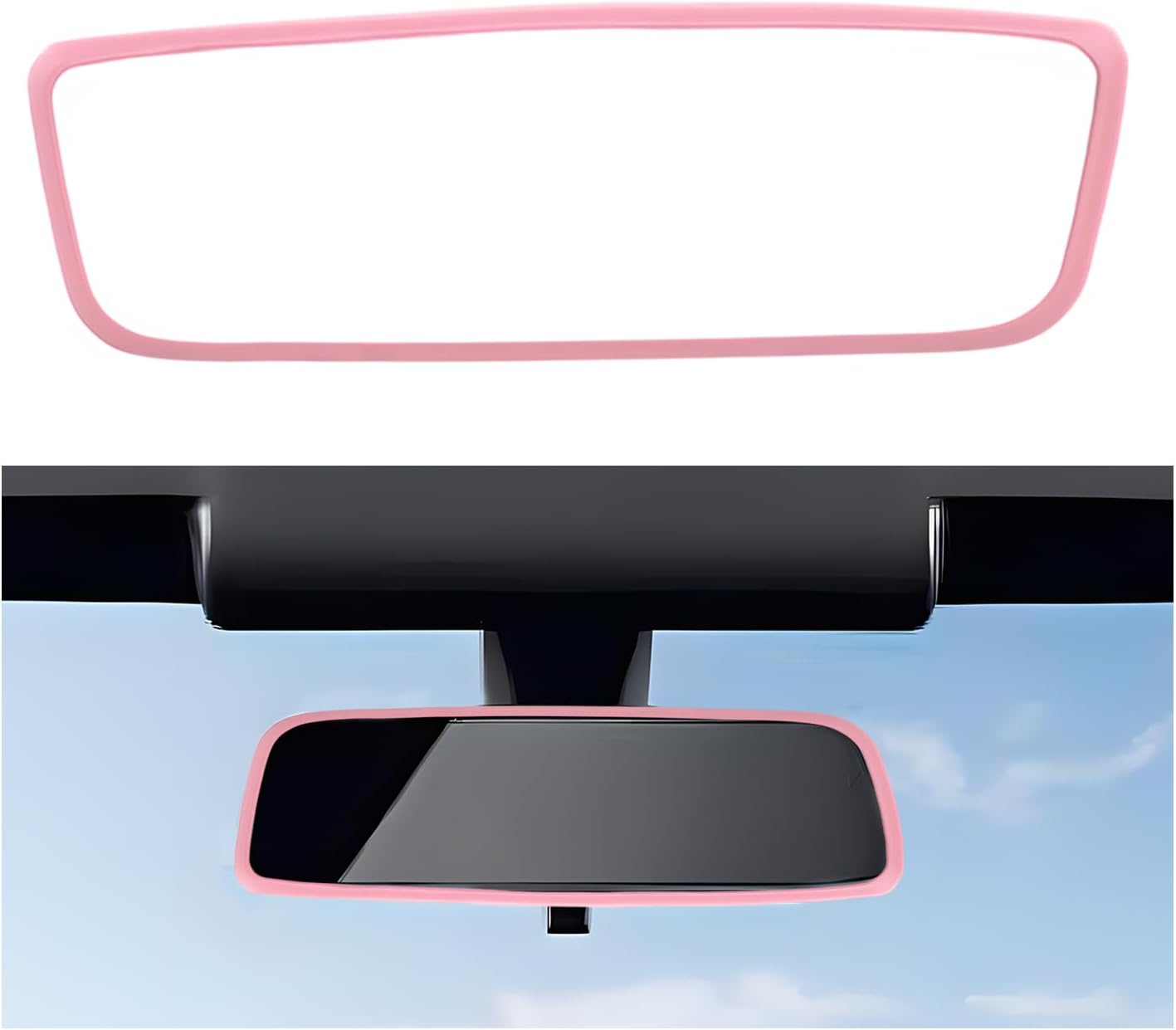 Rear View Mirror Protector Frame, Silicone Interior Rearview Mirror Protective Cover for Model 3 Y X S, Anti-Collision Mirror Edge Frame Automotive Interior Decoration (Pink)