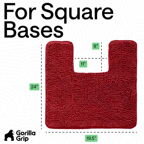 Image of Gorilla Grip Plush Absorbent Shaggy Chenille Bath Rug Mat for Toilet Base with Rubber Backing, Machine Washable, Microfiber Bathroom Contour Mats for Toilets, Bath Room Decor, Square, 22.5x19.5, Red