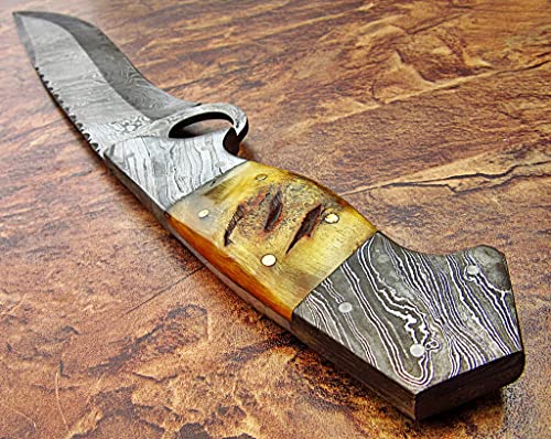 Rg-110 Handmade Damascus Steel 15 Inches Bowie Knife - Black Brown Ram Horn Handle #TOP3