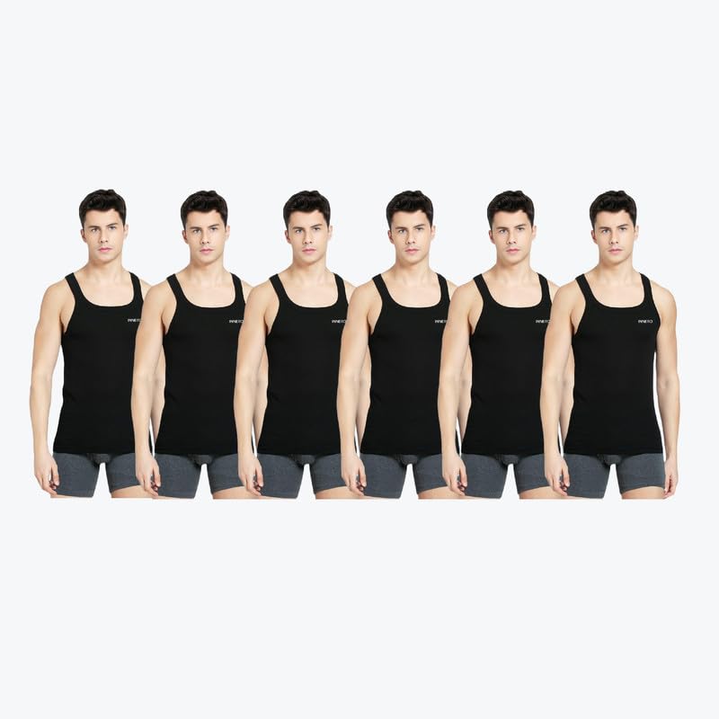 Image of INNERO Men's Black Baniyan Cotton Sleeveless Gym Vest