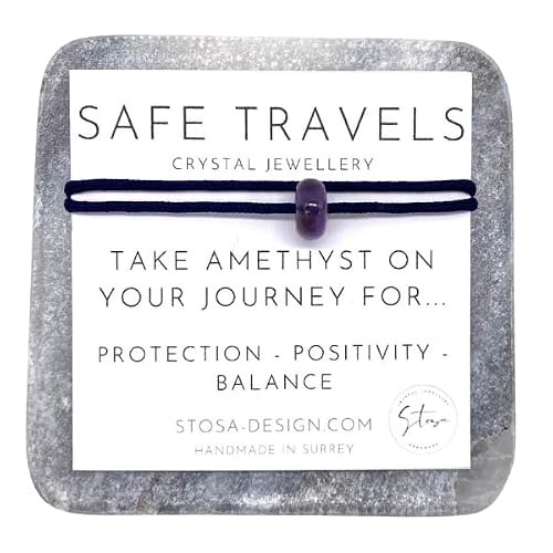 Image of Albion Design - Travellers Crystal Bracelet - Safe Travel Bracelet - Crystals for Travelling - Adjustable - Amethyst (Navy)