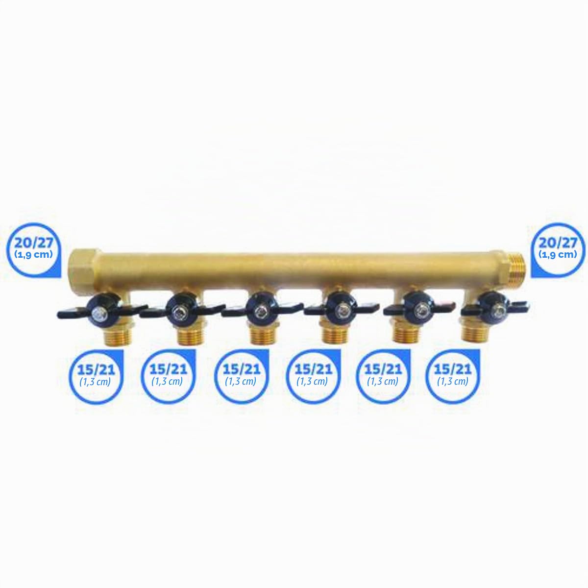 SOMATHERM FOR YOU - Messingverteiler mit integriertem Mini-Ventile - 6 Abfahrten Male 15/21-20/27 Female Input - Output Buck 20/27