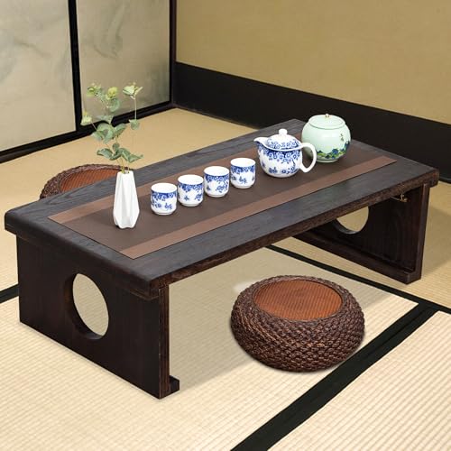 VDEHOM Foldable Japanese Coffee TableFolding Japanese Floor TableNatural Brown Coffee Table Minimalist Tatami Table Suitable for Living Room Dining Room Etc. (Antique Black 39.4x19.7x11.8)