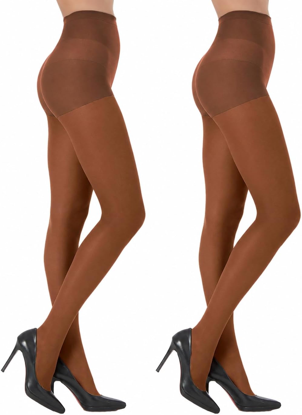 2 Pairs Women's Black Sheer Tights - 30D Not Rip Control Top Pantyhose