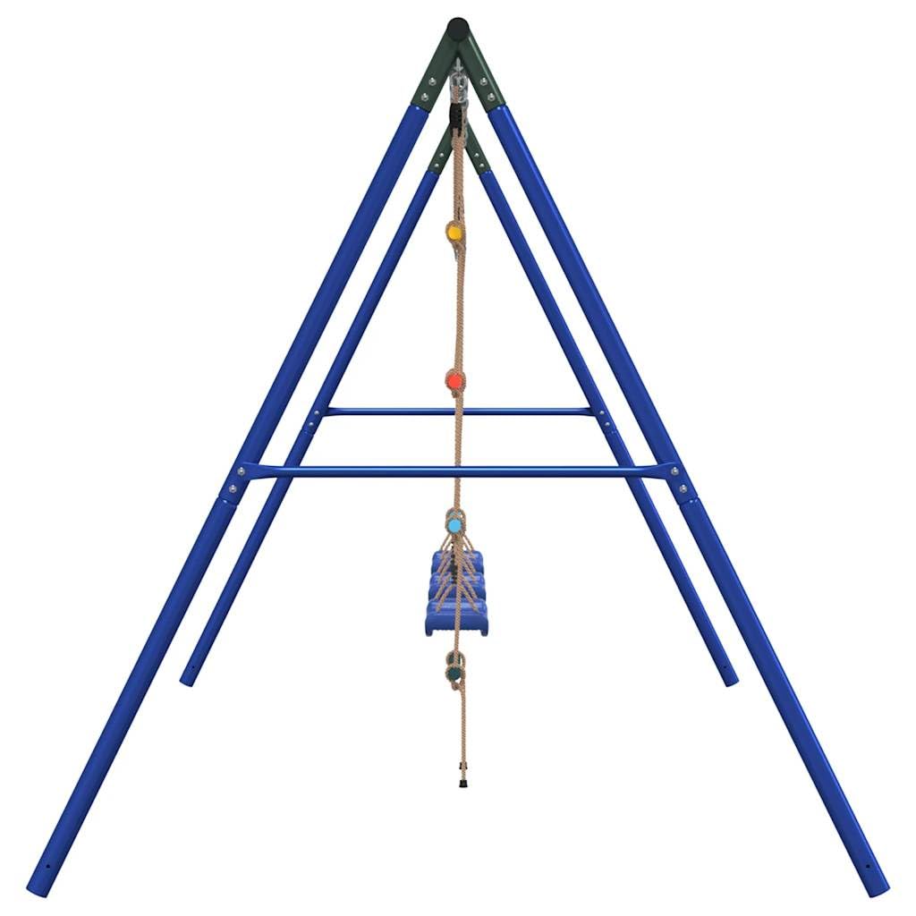 Schaukel-Set mit DREI Schaukelsitzen und Strickleiter, lackiertes Stahlgestell, 341x185x185 cm, Gartenspielzeug für Kinder 3-10 Jahre, Outdoor Spielplatz, fördert Bewegung und Motorik