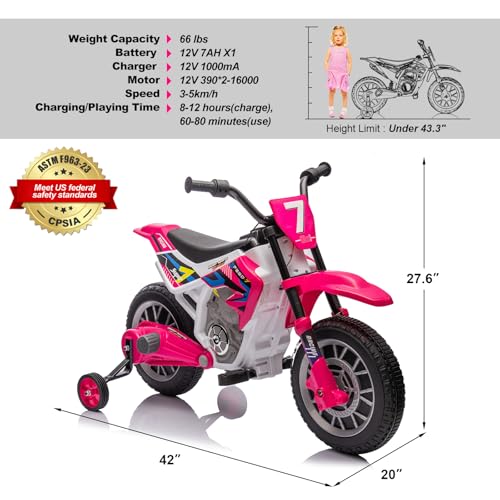 Image of JOYLDIAS Kids Motorcycle, 12V7A Battery-Powered Ride On Motorcycle for Kids