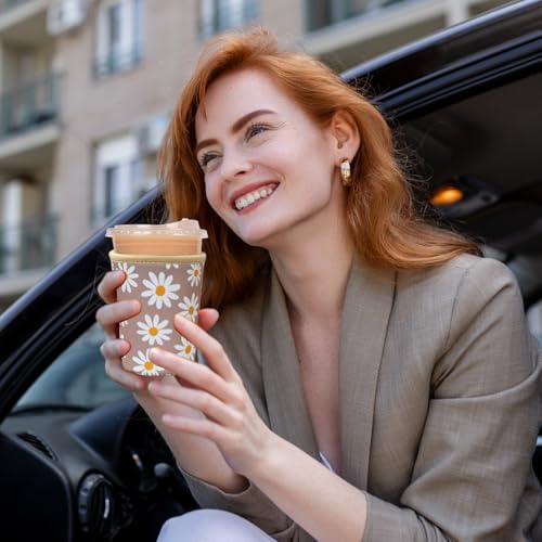 Image of Reusable Insulated Neoprene Iced Coffee Cup Sleeve, Durable Drink Sleeve for Cold Beverages, Beverage Holder for Iced Coffee (Sunny Daisies)