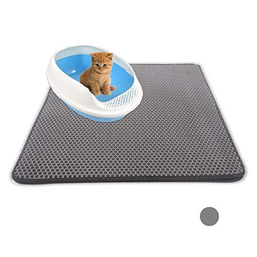 Tonsee Katzenklo Matte für Katzentoiletten 30x30cm Katzenstreu Matte Unterleger,Waben Design Katzenklo Vorleger wasserdichte Doppelte Schichte Entwurf Katzenmatte (Grau) Cover